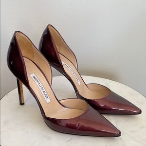 MANOLO BLAHNIK MAROON D’ORSAY PUMPS 37.5